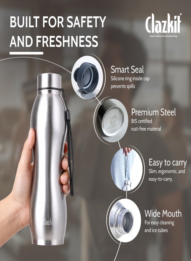 Clazkit زجاجة مياه كلازكيت بلاتينا برو كلاسيك من الفولاذ المقاوم للصدأ، سعة 1000 مل، طقم من قطعتين | معتمدة من معهد المواصفات والمقاييس الهندي | مانعة للتسرب، مقاومة للصدأ، خالية من مادة BPA، متينة للاستخدام في الجامعة، الثلاجة، الرياضة، النادي الرياضي، اليوغا، والمكتب - Image 2